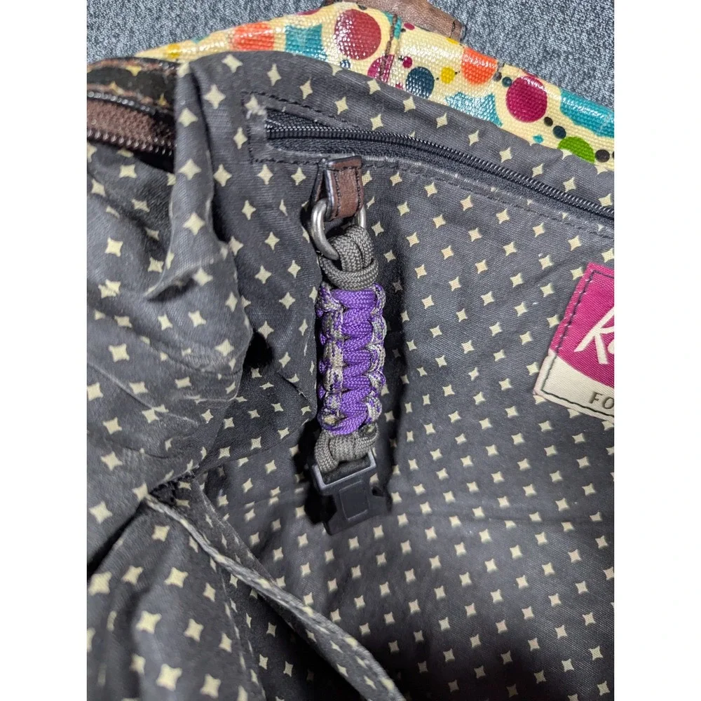 Fossil Key-Per Coated Canvas Tote Bag Teal Kaleidoscope Geometric Dots